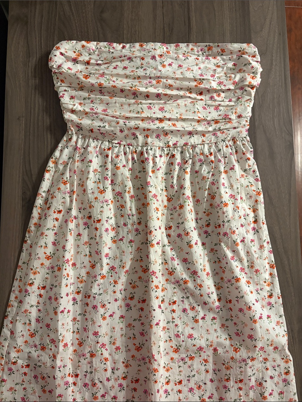 FRENCH CONNECTION | 100% Cotton | Strapless White Floral Maxi Dress with